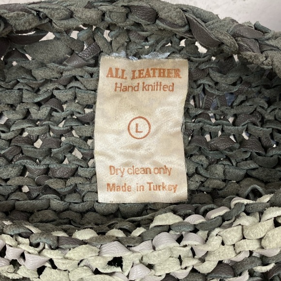 100% Leather Hand knitted Sweater in Olive and Cream size large - Picture 11 of 11